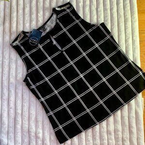 NWT Como Black Sleeveless Top With Silver Details | Black w/ White Stripes | XL